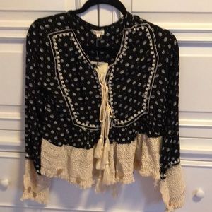 Rosa Cha Bohemian Black and Cream & crochet Top with gold color coin decoration